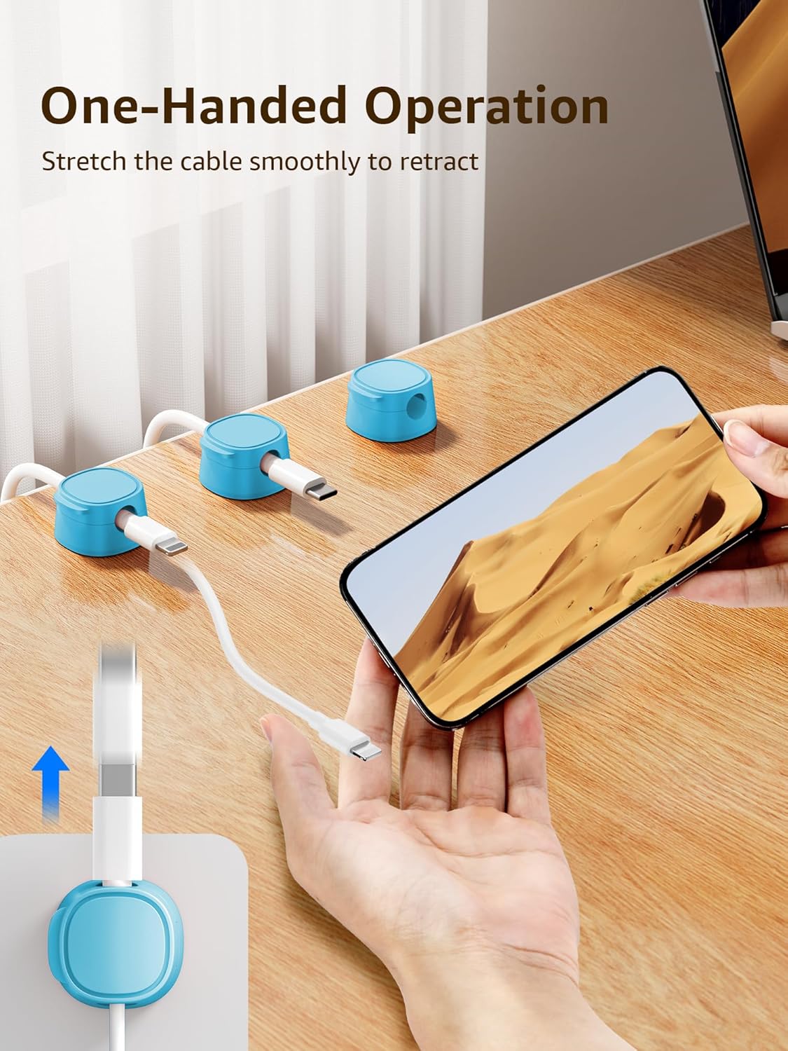 12 Pack Magnetic Cable Clips – [One-Snap Lock] Phone Cord Holder for Desk, Adhesive Magnetic Cord Organiser for Nightstand, Wall, Car – Under Desk Cable Management for Office, Home