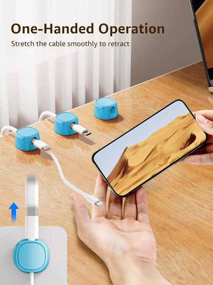12 Pack Magnetic Cable Clips – [One-Snap Lock] Phone Cord Holder for Desk, Adhesive Magnetic Cord Organiser for Nightstand, Wall, Car – Under Desk Cable Management for Office, Home