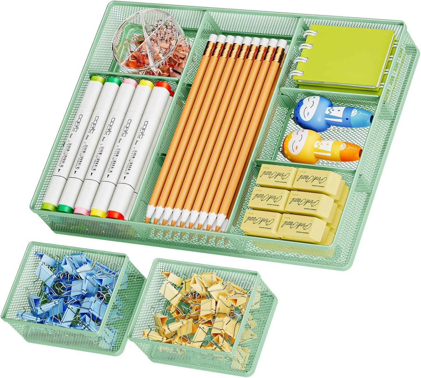 Marbrasse 3 Packs Desk Drawer Organizers, Metal Mesh Dividers Desk Drawer Organizer Tray with 9 Adjustable Compartments, Pen Organizer for Drawer Tray Box Accessories for Desktop,Kitchen, Makeup