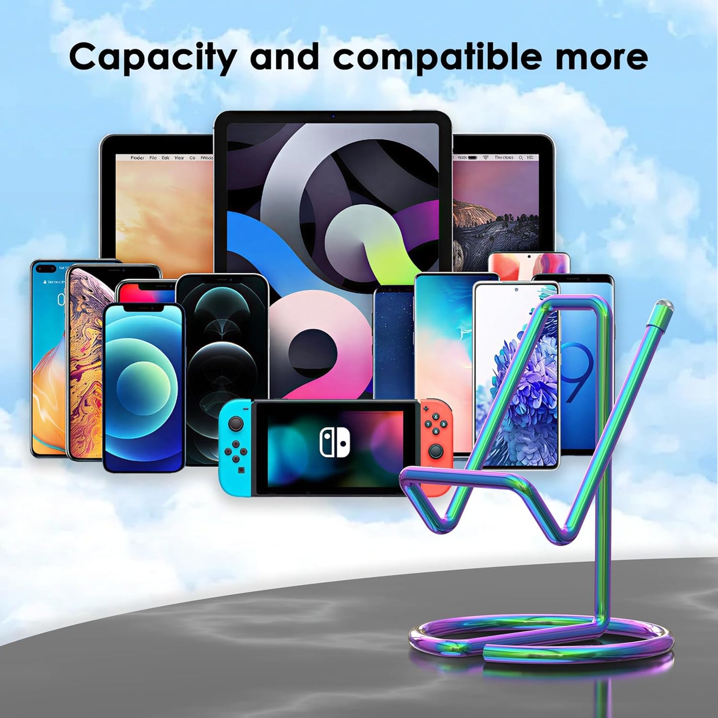 Metal Cell Phone Stand for Desk, Cute One-Piece Phone Holder, Stable Desktop Display Dock for iPhone, iPad, Samsung, Tablets & All Mobile Phones, Gold