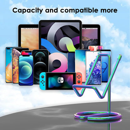 Metal Cell Phone Stand for Desk, Cute One-Piece Phone Holder, Stable Desktop Display Dock for iPhone, iPad, Samsung, Tablets & All Mobile Phones, Gold