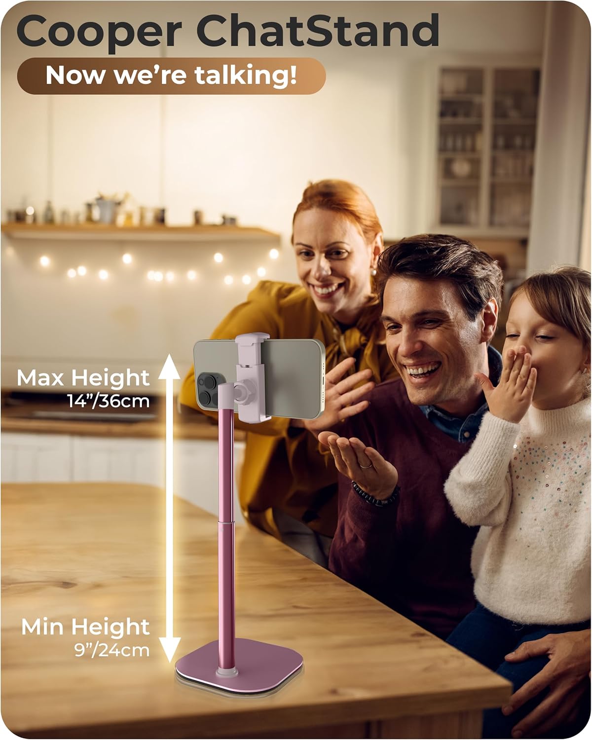 COOPER ChatStand, Adjustable Cell Phone Stand for Desk, Phone Stand for Recording, iPhone Holder for Filming, Small iPhone Tripod, Soporte para Celular, Fits Samsung, Android, (Night Black)