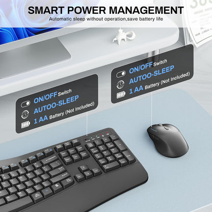 Wireless Keyboard and Mouse Combo,2.4G Full Size Wave Keys Ergonomic Keyboard with Wrist Rest for Natural Typing, 3 DPI Adjustable Ergonomic Silent Mouse for Computer/Laptop/Windows/Mac (Gray)