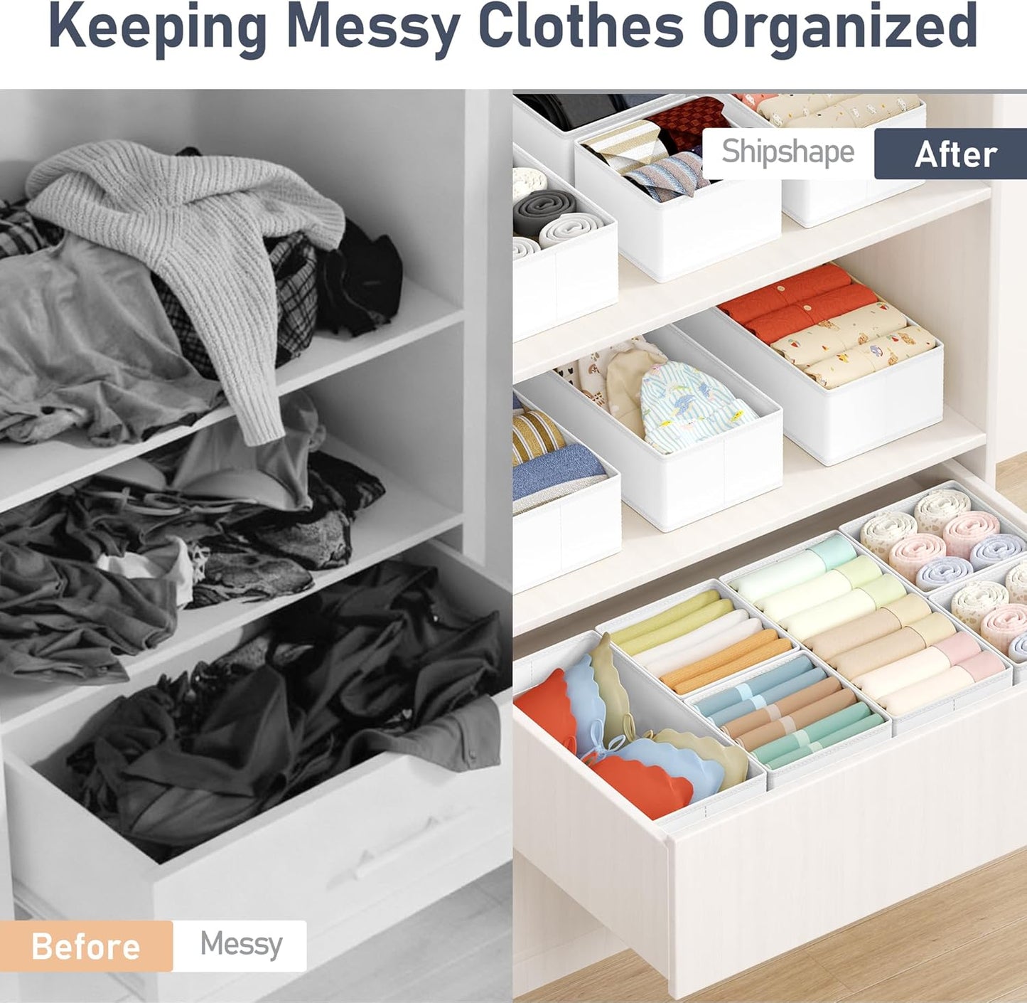 DIMJ Drawer Organizers Clothes, Dresser Organizer Bins for Baby Clothes,Underwear and Sock, Fabric Closet Organization and Storage Boxs, Drawer Dividers for Nursery, Clothing, Tie - 4 Pack, Beige