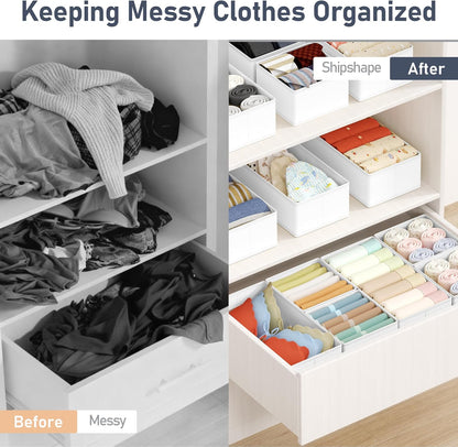 DIMJ Drawer Organizers Clothes, Dresser Organizer Bins for Baby Clothes,Underwear and Sock, Fabric Closet Organization and Storage Boxs, Drawer Dividers for Nursery, Clothing, Tie - 4 Pack, Beige