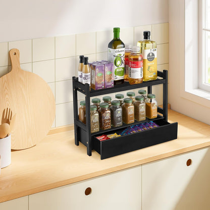Sorbus Bamboo Bathroom Counter Organizer – 2-Tier Shelf with Hidden Drawer for Vanity, Matcha Station, Bathroom Sink Organizer Countertop, Kitchen & Office Storage (13″ L x 6.5″ W x 12.6″ H)