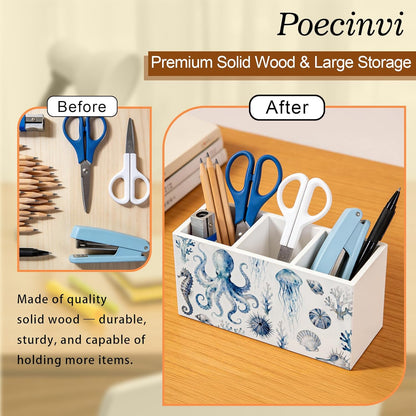 Blue Coquette Bow Pen Holder for Home Office Desk, Girly Office Decor, Preppy Blue Ribbon Bow Aesthetic Wooden Box Sign Pencil Holder for Desk Shelf Organizer