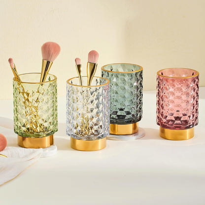 Makeup Brush Holder Organizer,Toothbrush Holders,Desk Pen Pencil Holder,Multifunctional Vintage Glass Brush Cup（A46-6-US）