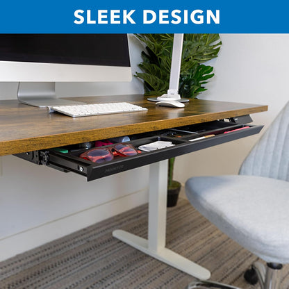 Mount-It! Under Desk Drawer with 4 Compartments, Deep Low-Profile Slide-Out Storage Organizer, 25.8″ x 12.5″ x 1.6″, Smooth Glide Pull-Out Tray for Traditional & Single Motor Standing Desks, Black