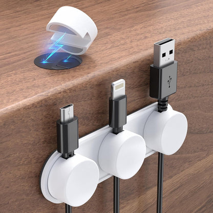 5-Pack Magnetic Cable Organizer Adhesive Cable Clips for Kitchen Nightstand Desk Table Metal Wall Steel, 5 Cord Clips + 5 Magnet Disc Base, White