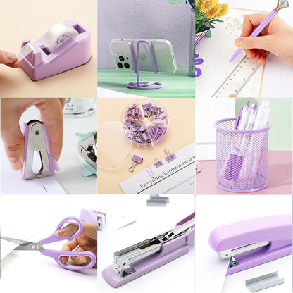 Office Desk Accessories, Acrylic Stapler, Staple Remover, Tape Holder, Pen Holder, Ballpoint Pen, Scissor, Binder Clips, 1000pcs Staples, Phone Holder, Ruler, Transparent Glue and 300 Notes