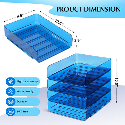 CiWiVOKi 2 Pack Stackable Paper Tray File Organizer for Desk, Office Organizer and Storage for Desk Accessories, Notes, Books, File Paper, Document, Blue