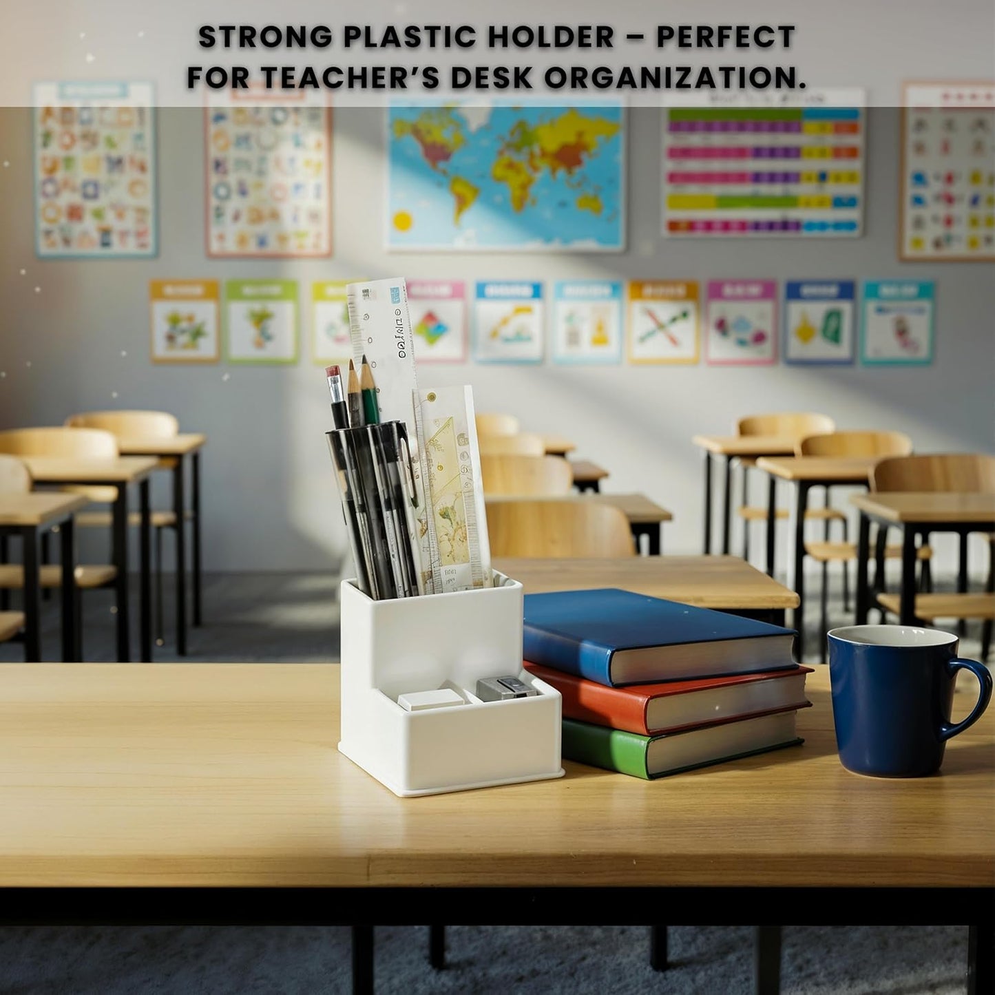 Black Pen Holder for Desk | 3 Compartment Organizer Desk for Pen, Pecils, Makeup Brushes, Tooth Brushes | Cute Pencil Cup Desk Organizers and Accessories for Office, Home, Classroom, Teacher Desks