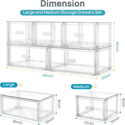 Vtopmart 2 Pack Large Clear Stackable Storage Drawers 27QT, Easily Assemble Plastic Closet Storage Bins, Dust-Proof UnderBed Organizer for Clothing, Sweater Organization