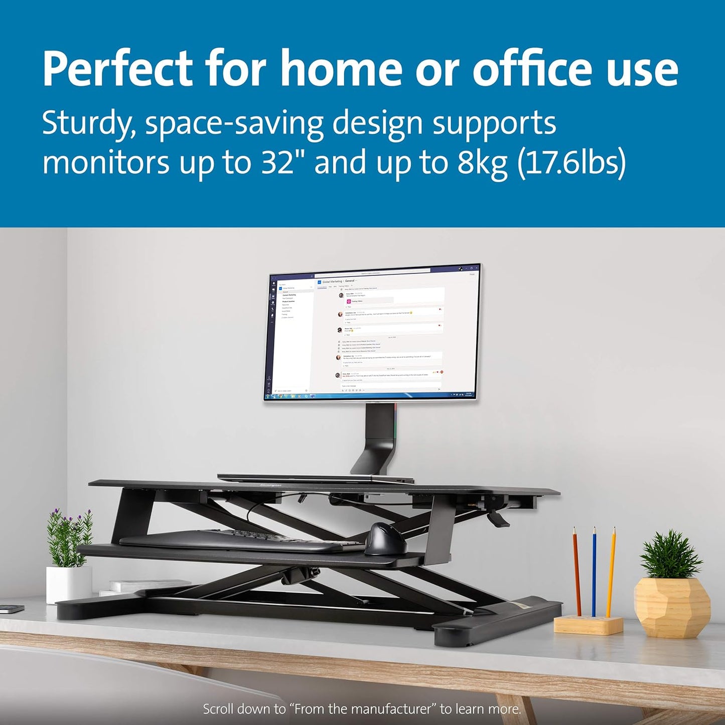 Kensington Single Monitor Desk Mount, C-clamp Vesa Stand Fits up to 32 inch Ultrawide Samsung LG , Low Profile Vertical Mount, Height Adjustable Free Standing Arm,K55512WW Black