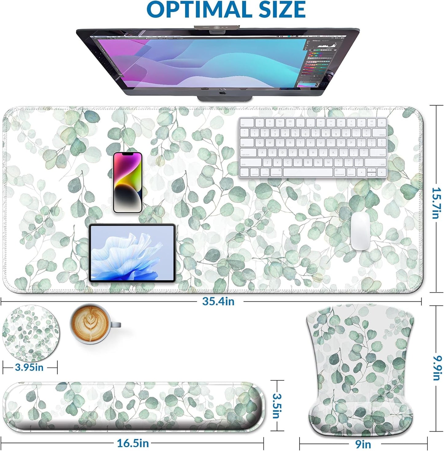 Desk Mat Set + Keyboard and Mouse Pad with Wrist Rest Support,4-in-1 Large Mousepad Computer Mats for Desktop Home & Office-Purple Butterflies