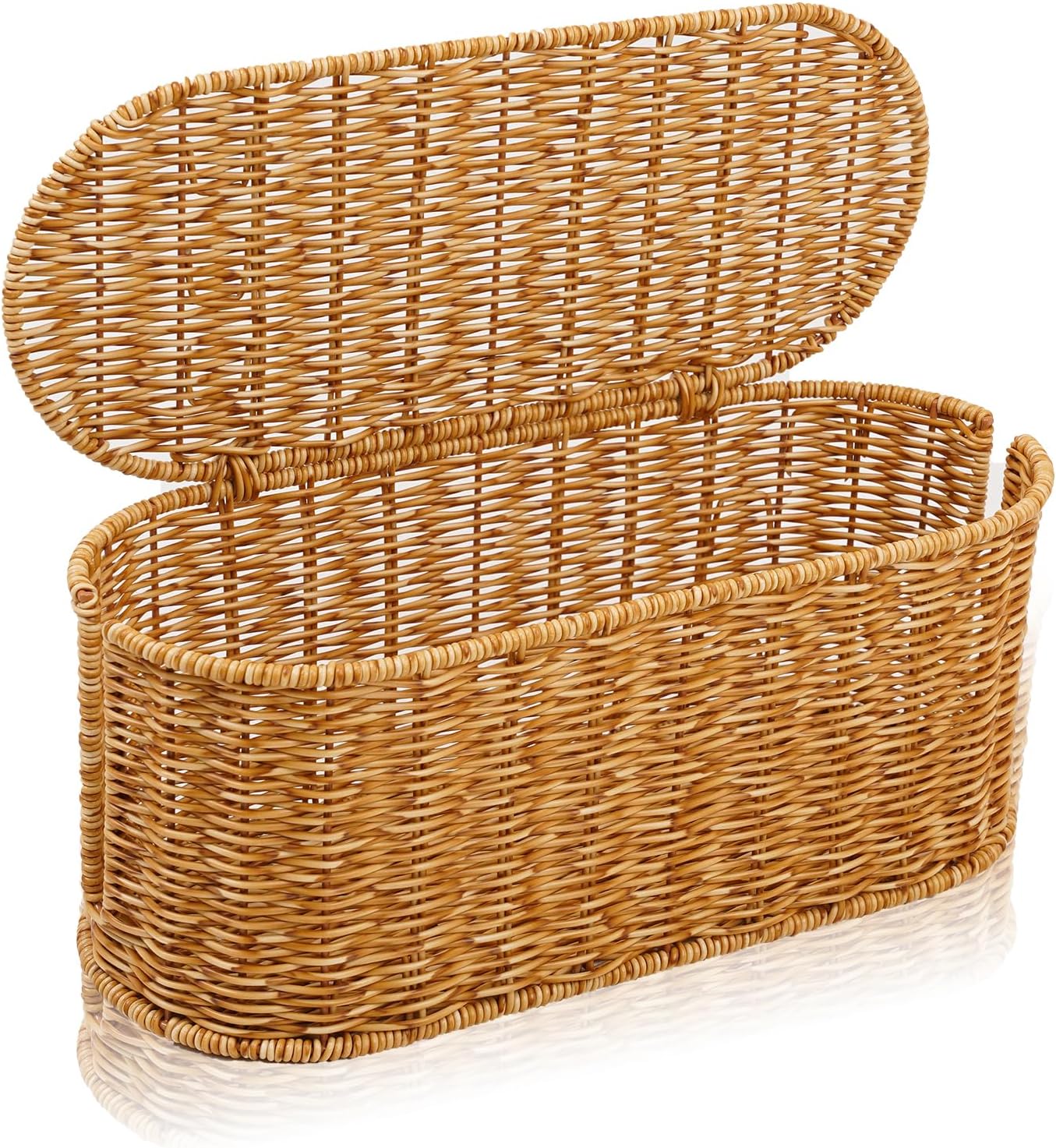 Cable Management Box, Handmade Rattan Cable Organizer with 2 Open Slots, Cord Hider for Power Strip, Router & USB Hub, Registered U.S. Design Patent (D1,112,102), 13" x 5.1" x 5.1", Natural