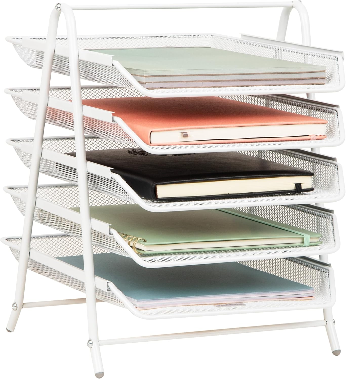 Mind Reader 5-Tier Paper Tray Organizer, Vertical Desktop File Storage Rack, Office, Metal Mesh, Black
