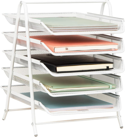 Mind Reader 5-Tier Paper Tray Organizer, Vertical Desktop File Storage Rack, Office, Metal Mesh, Black