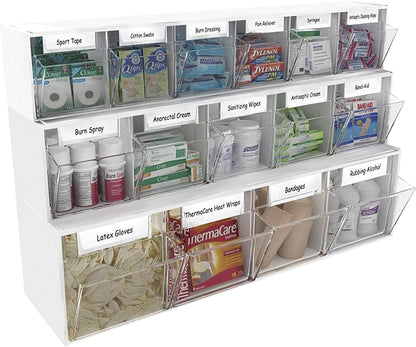 Deflecto Interlocking Tilt Bin, 9 Bin Unit, Clear and White, 23-5/8” x 3-5/16” x 2-5/8” (20903OP)