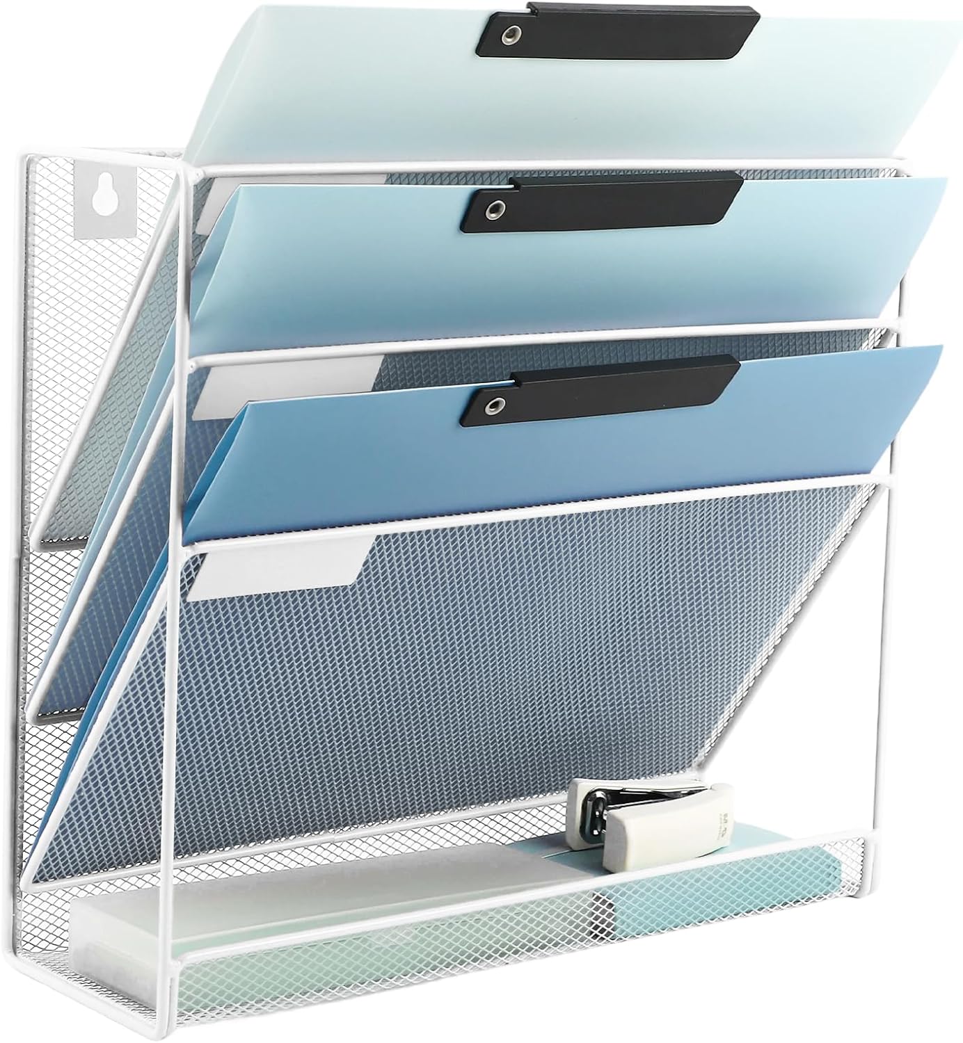 EASEPRES Desk File Organizer Mesh 6-Tier, Hanging Wall Mount Document Organization Stand, Desktop Vertical Mail Paper Folder Holder Rack with Bottom Tray for Office Home Cubicle Countertop, Black