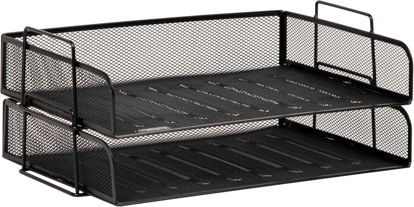 Mind Reader Stackable Paper Tray, Desktop Organizer, File Storage, Office, Metal Mesh, 2 Pcs., Black