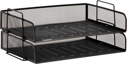 Mind Reader Stackable Paper Tray, Desktop Organizer, File Storage, Office, Metal Mesh, 2 Pcs., Black