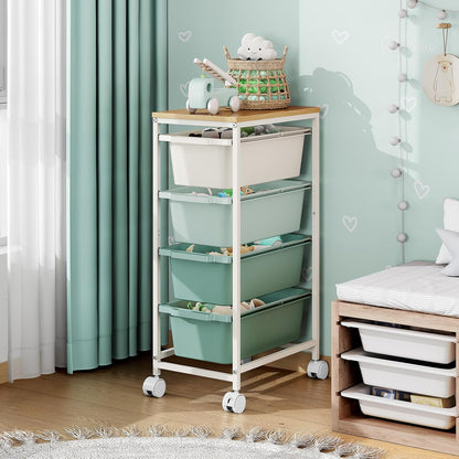 Rolling Storage Cart with 3 Drawers, Craft Organizer, Wooden Tabletop Utility Cart for Bedroom, Children's Room and Office Organization, Under Desk Trolley with Lockable Wheels,White