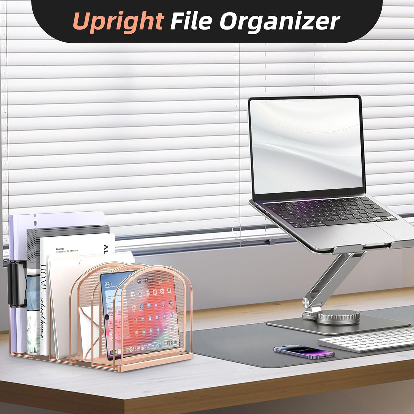 SUPEASY File Organizer for Desk, 5-Section Mesh Desk Organizer, Vertical File Holder Desktop Organizer File Sorter, File Folder Holder for Office Supplies, Black