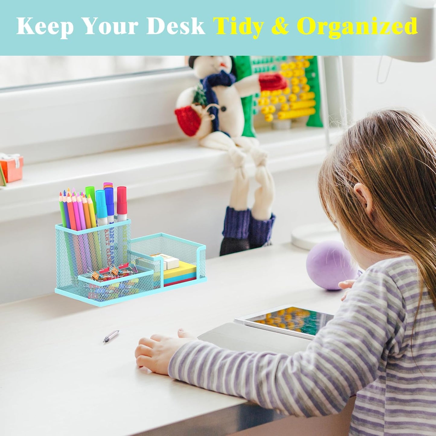 SUPEASY Pen Holder Desk Organizer, Office Supplies Pencil Holder with 3 Compartments, Desk Accessories and Workspace Organizers for Home School Classroom, Black