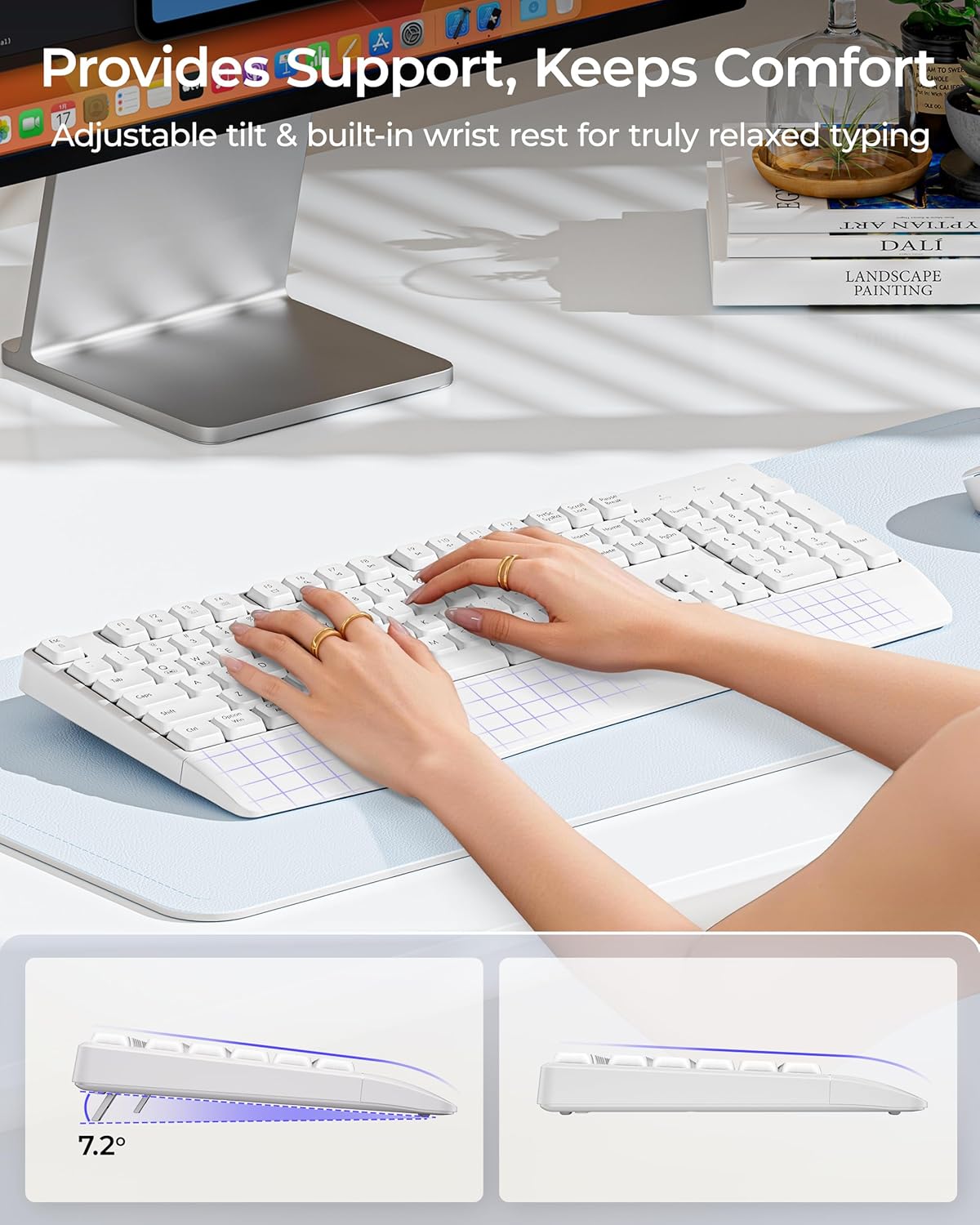 seenda Wireless Bluetooth Keyboard and Mouse Combo, COE200 Ergonomic Wireless Keyboard Mouse with Wrist Rest, Multi-Device Connection, Full-Size, Compatible for Computer/Laptop/Mac/MacBook, Black