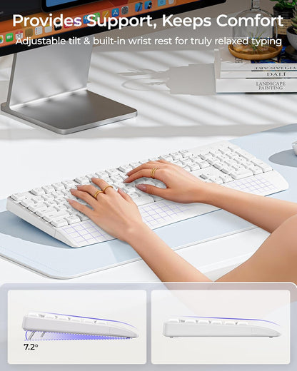 seenda Wireless Bluetooth Keyboard and Mouse Combo, COE200 Ergonomic Wireless Keyboard Mouse with Wrist Rest, Multi-Device Connection, Full-Size, Compatible for Computer/Laptop/Mac/MacBook, Black