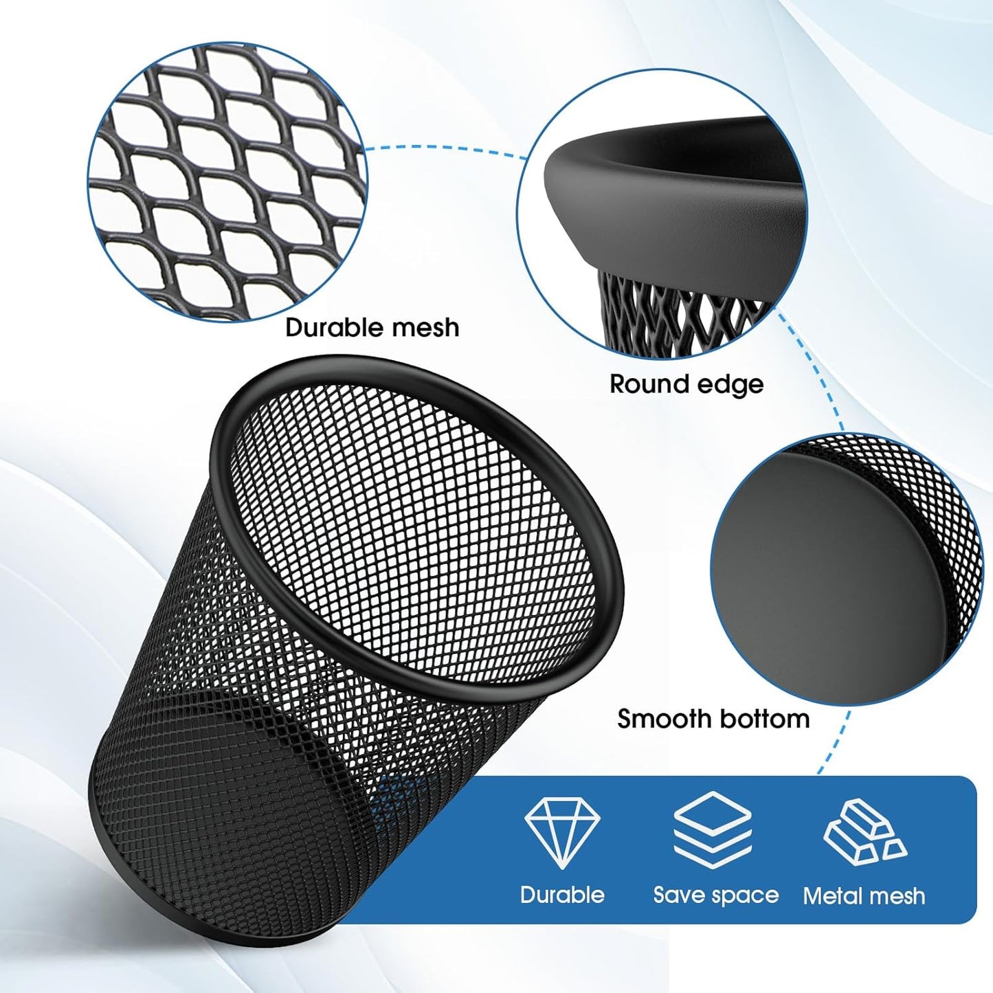 MaxGear Pen Holder, 3 Pack Pencil Holder for Desk, Premium Mesh Metal Desk Organizer with Non-Slip EVA Pad, Desk Accessories & Workspace Organizers for Home, School & Office, Black, 3.7’’ Tall