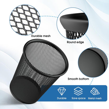 MaxGear Pen Holder, 3 Pack Pencil Holder for Desk, Premium Mesh Metal Desk Organizer with Non-Slip EVA Pad, Desk Accessories & Workspace Organizers for Home, School & Office, Black, 3.7’’ Tall