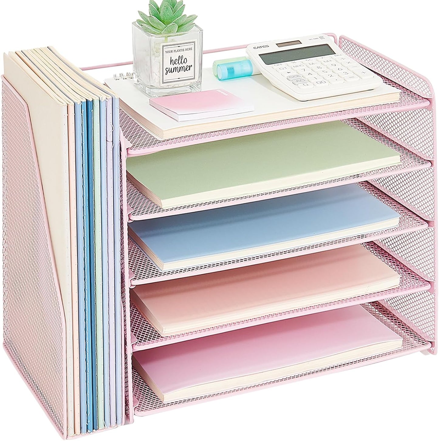 OPNICE Desk Organizer, 5-Tier Paper Organizer Letter Tray with Magazine Holder, Office Desk Accessories & Workspace Organizers, Desktop File Organizer for Office Supplies Storage, Black