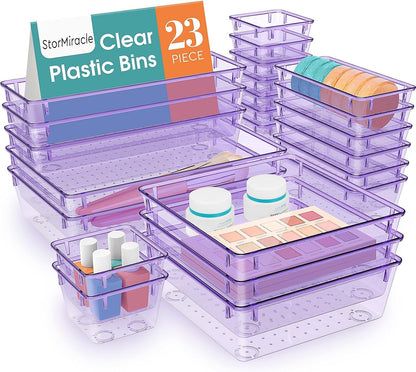 StorMiracle 16 PCS Drawer Organizer Set, 5 Varied Size Bathroom and kitchen Drawer cabinet organizer Trays, Clear Storage Bins for Makeup, Jewelry, Utensils and Gadgets