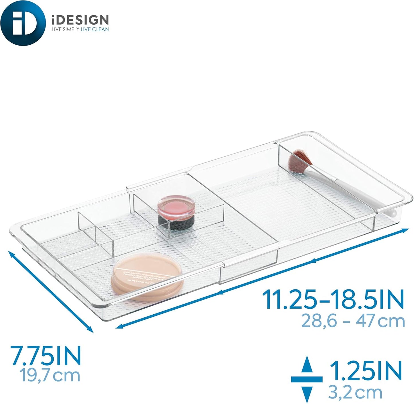 iDesign Expandable Makeup Drawer Organizer, Shallow Tray for Bathroom or Vanity Storage - Clear
