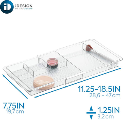 iDesign Expandable Makeup Drawer Organizer, Shallow Tray for Bathroom or Vanity Storage - Clear