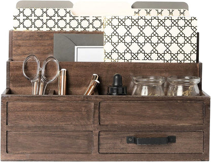 BLU MONACO | White Desktop Organizer with Drawer Storage | Tabletop Organizer with Drawers for Paper Bills Mail | Wooden Mail Organizer for Countertop Workspace | with Drawer, Bill