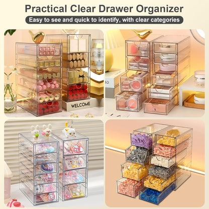 Acrylic Drawer Organizer with 22 Drawers, 4 Set Craft Organizers and Storage, Clear Storage Drawers, Desk Drawer Organizer for Vanity, Office Supplies, Jewelry, Pen