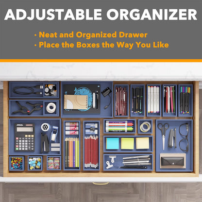 SpaceAid 21-Piece Bamboo Drawer Organizer Storage Boxes Set, Wood Tray Junk Drawer Organizers Multi-Use Divider Bins for Kitchen, Bathroom, Office Desk and Makeup Organization (21 Pack, Natural)