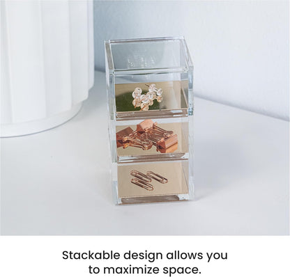 OfficeGoods 3-Tier Stackable Acrylic Holder- Stylish Desk Organizer and Storage for Office or Home – Transparent Round Design with Gold Metal Base