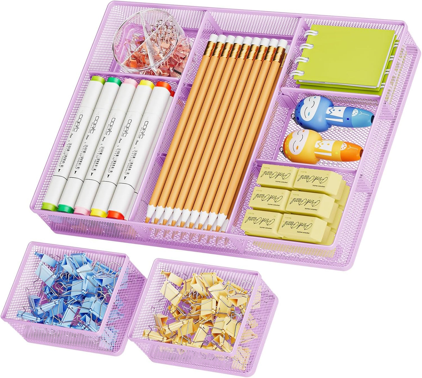 Marbrasse 3 Packs Desk Drawer Organizers, Metal Mesh Dividers Desk Drawer Organizer Tray with 9 Adjustable Compartments, Pen Organizer for Drawer Tray Box Accessories for Desktop,Kitchen, Makeup