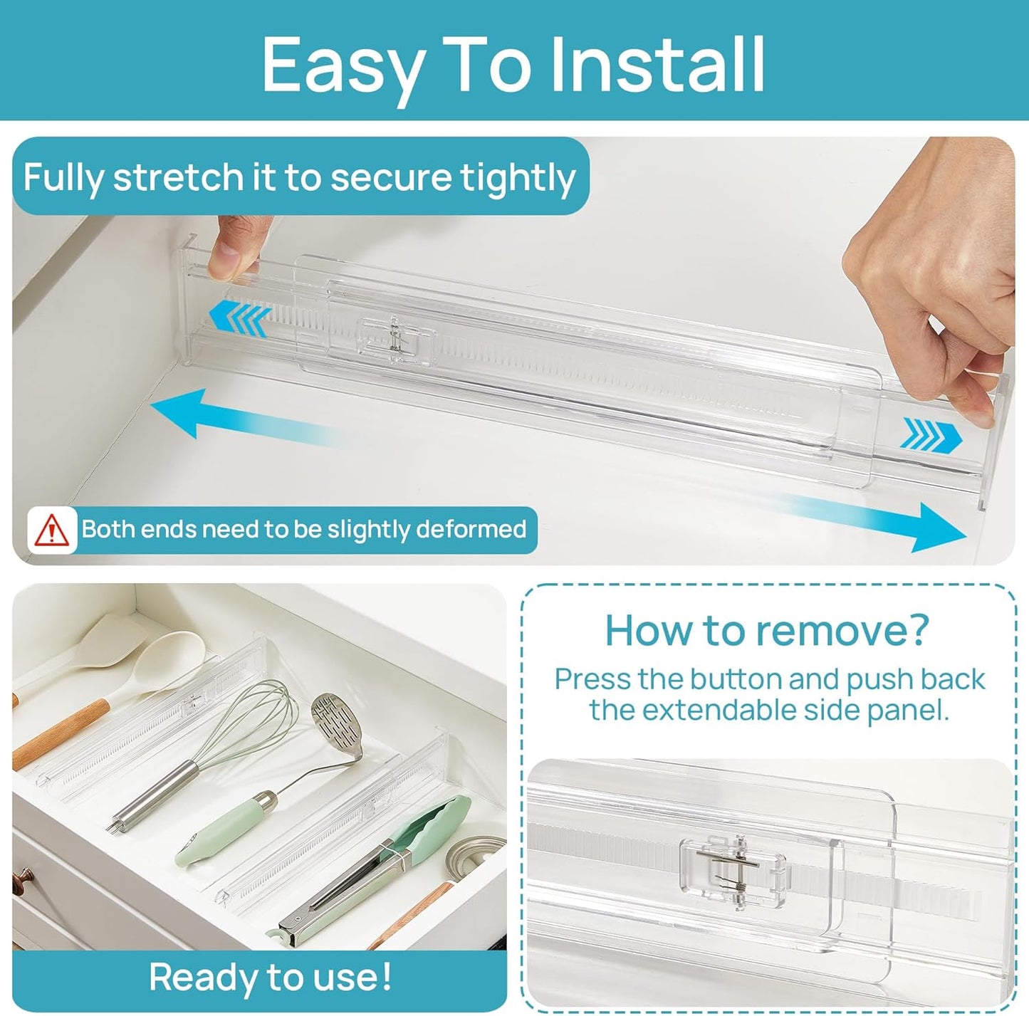 Vtopmart 12 Pack Drawer Dividers for Clothes, 4" High 10.2"-16.5" Adjustable Expandable Dresser Drawer Organizer, Clear Plastic Separators for Dresser, Baby Clothing, Underwear, Cosmetic, Toiletries