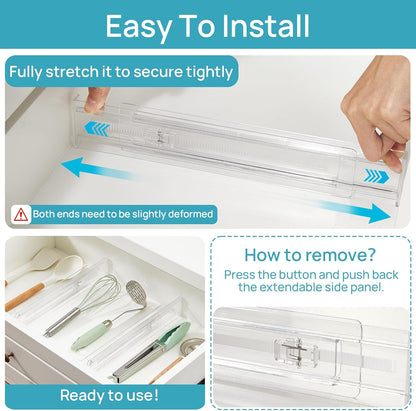 Vtopmart 12 Pack Drawer Dividers for Clothes, 4" High 10.2"-16.5" Adjustable Expandable Dresser Drawer Organizer, Clear Plastic Separators for Dresser, Baby Clothing, Underwear, Cosmetic, Toiletries