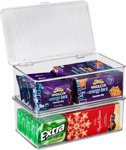 Sorbus Fridge Organizer & Pantry Storage with Lids- Clear Plastic Freezer Organizer Bins- MultiPurpose & Versatile Stackable Cabinet Organizers- Cosmetics,Office Supplies,Food Snack Organizers- 2 Pack