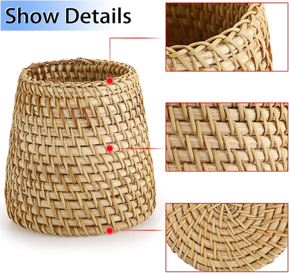 BTSKY Rattan Pen Cup, Handmade Desk Pencil Holders Makeup Brush Holder Multi-Functional Woven Basket Office&Home Desktop Organizer(Cone)
