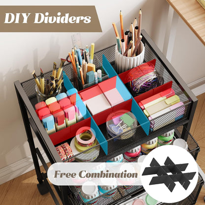 Rolling Utility Cart with 3 Drawers, Craft Organizer and Storage with DIY Divider, Lockable Wheels, Multi-Functional Storage for Art Supplies, Store for Brushes & Paints & Small Parts(Patent Pending)