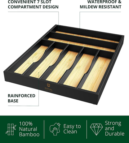 ROYAL CRAFT WOOD Luxury Bamboo Kitchen Drawer Organizer - Silverware Organizer, Utensil Holder & Cutlery Tray Drawer Dividers for Flatware (9 Slot, Natural)