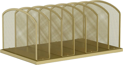 MINDEPOT Desk File Organizer 7 Sections Upright Mesh File Sorter Organizer for Desk, Office Organization File Holder for Home, Office & Classroom (Black, 1Pack)